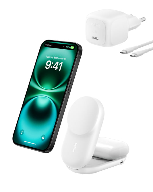 Belkin 25W UltraCharge Qi2 2-i-1 Trådløs lader - Hvit