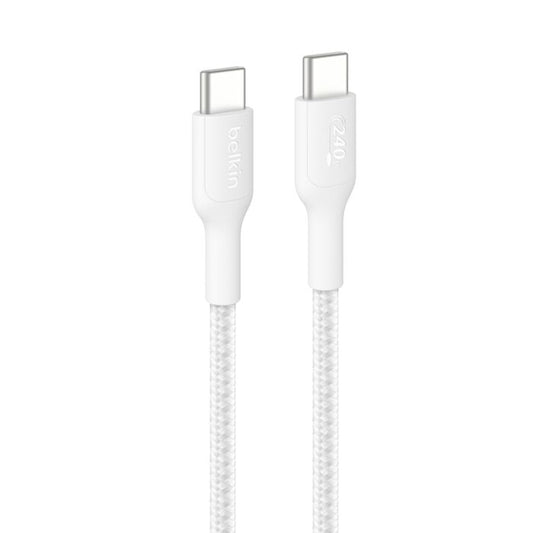 Belkin USB-C til USB-C 240W Flettet PCR Ladekabel 2m - Hvit
