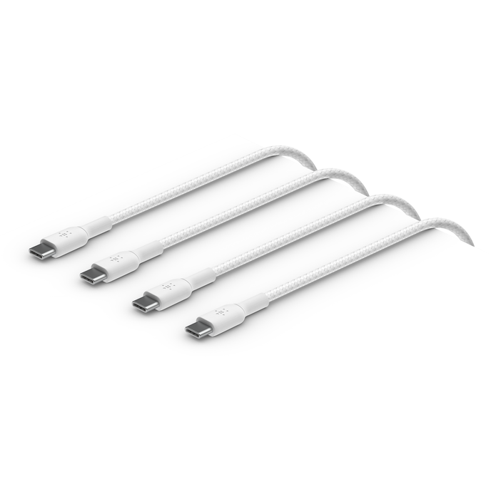 Belkin USB-C til USB-C 60W Vevd Ladekabel 1m Twin Pack - Hvit