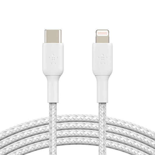 Belkin USB-C til Lightning-kabel med flettet strømpe 1 meter - Hvit