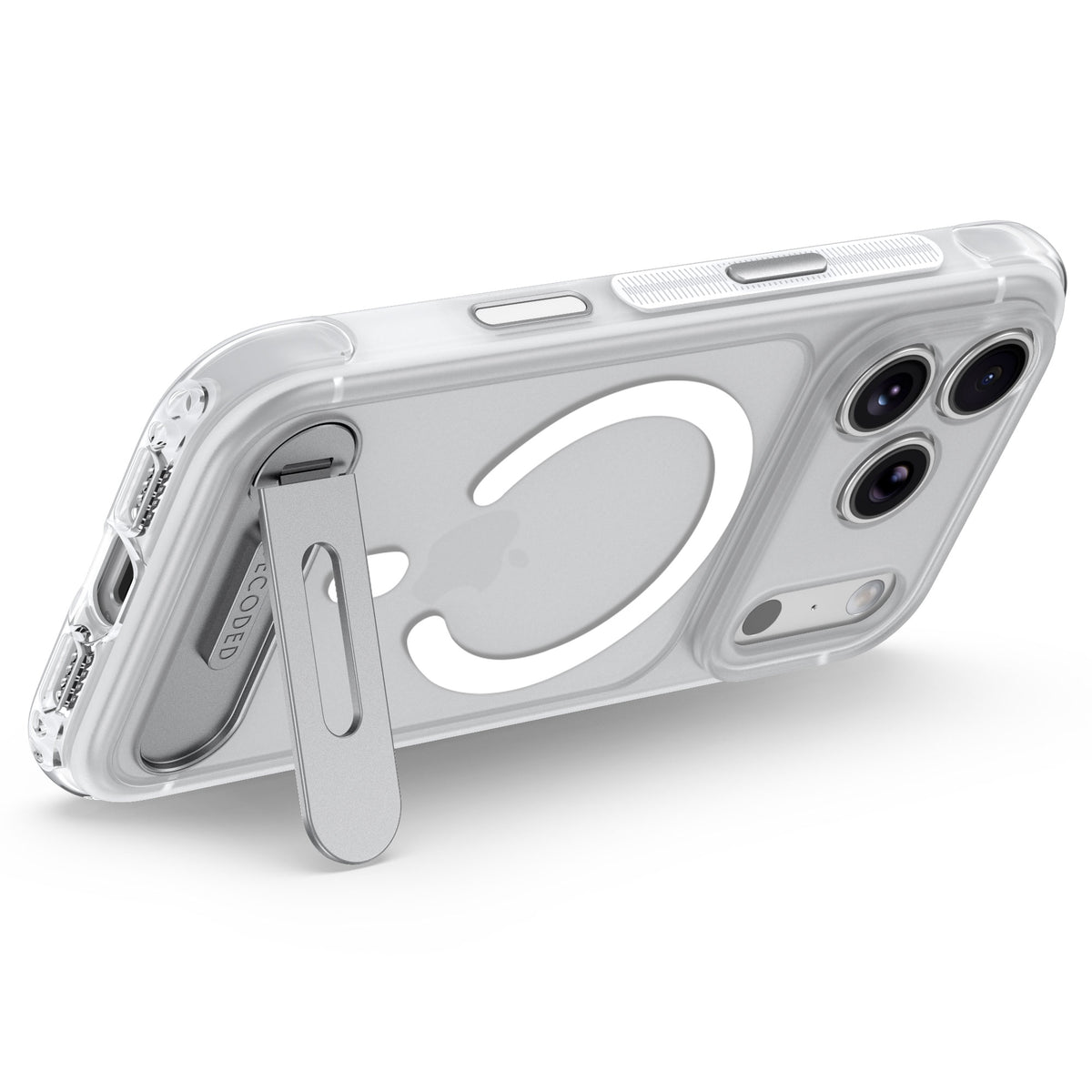 Decoded Hybrid MagSafe Deksel med Stativ til iPhone 18 Pro - Frostet hvit