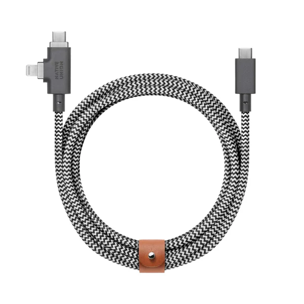 Native Union 2.4 m USB-C til USB-C/Lightning Belt Cable Duo Pro 240W Ladekabel - Zebra