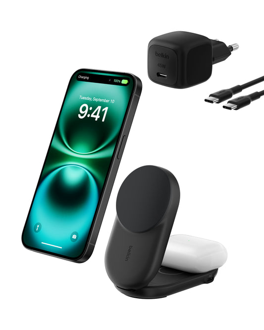 Belkin 25W UltraCharge Qi2 2-i-1 Trådløs lader - Svart