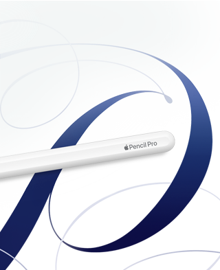 Apple Pencil Pro som ligger flatt på en kreativ håndtegnet design