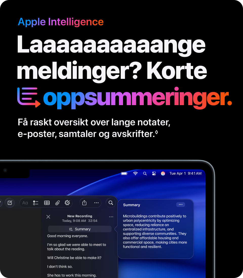 Korte oppsummeringer.Lange meldinger? Korte oppsummeringer – få raskt oversikt over lange notater, e-poster og samtaler.